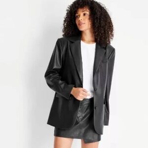 Future Collective Black Faux Leather Blazer NWT